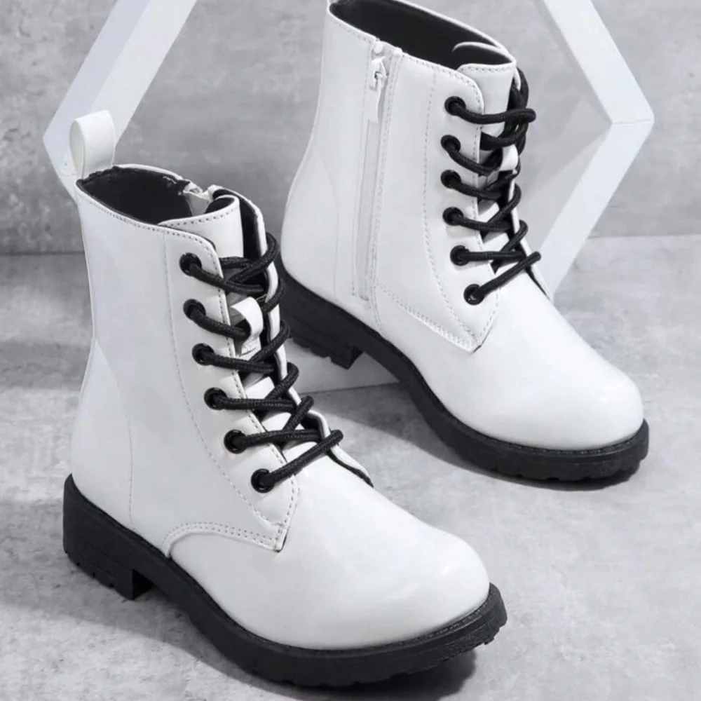Kids White Combat Boots